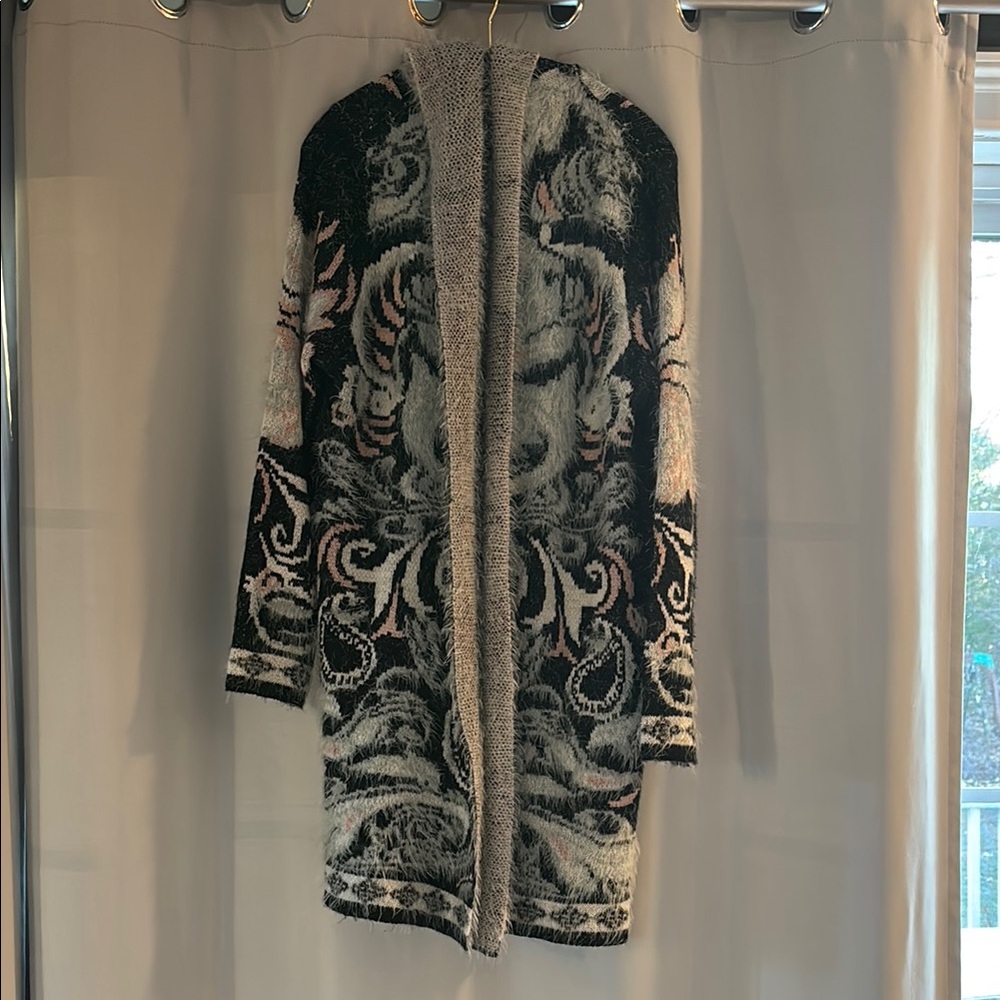 Elegant Black and Gray Women's Super Soft, Warm, Open Cardigan Coat